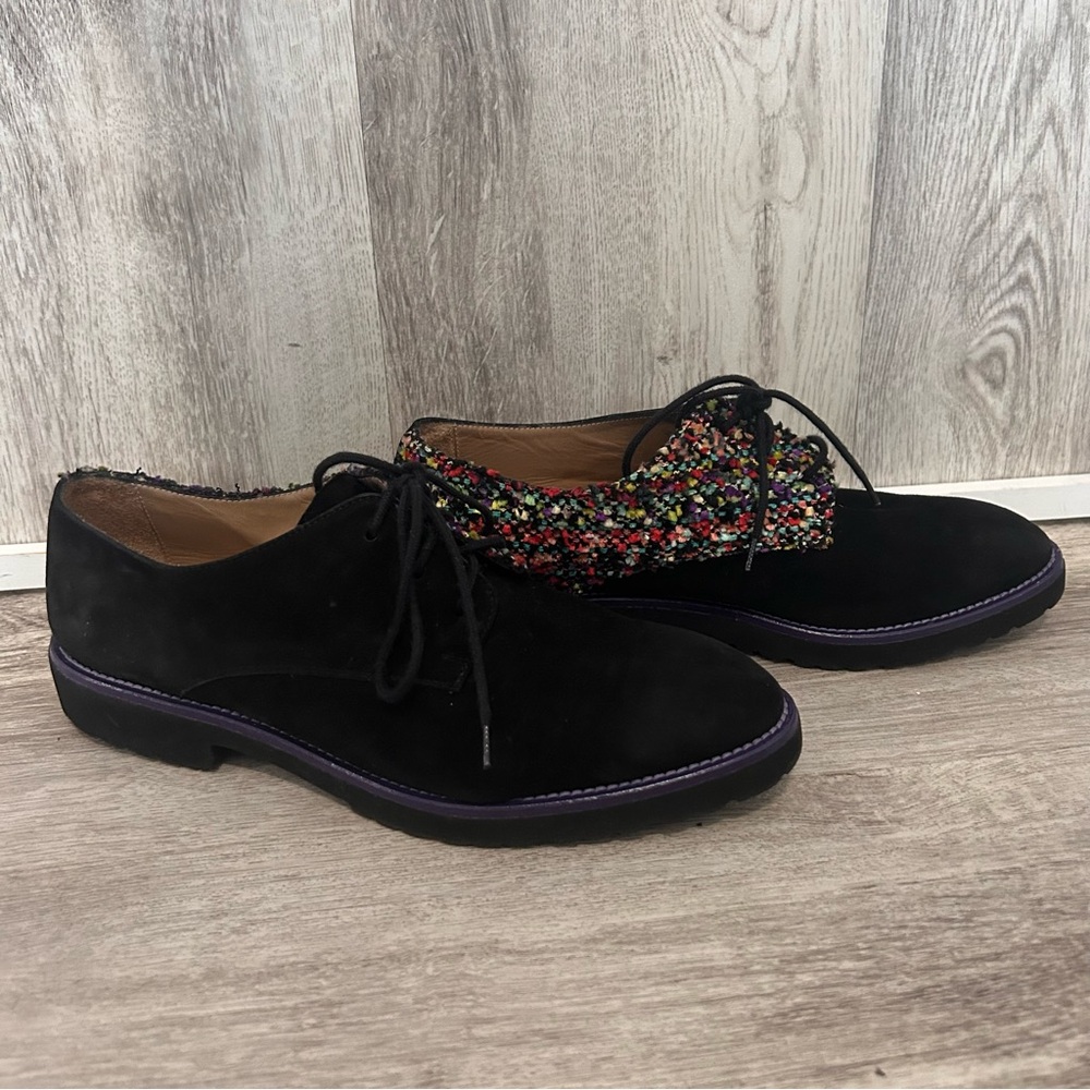 Diane B Milano Suede Tweed Oxford Shoes Womens 9 40 Black Indie  Italy Academia